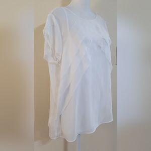 Liz Claiborne White Sheer Blouse with Built in Cami Tulip Sleeves Women's Size L